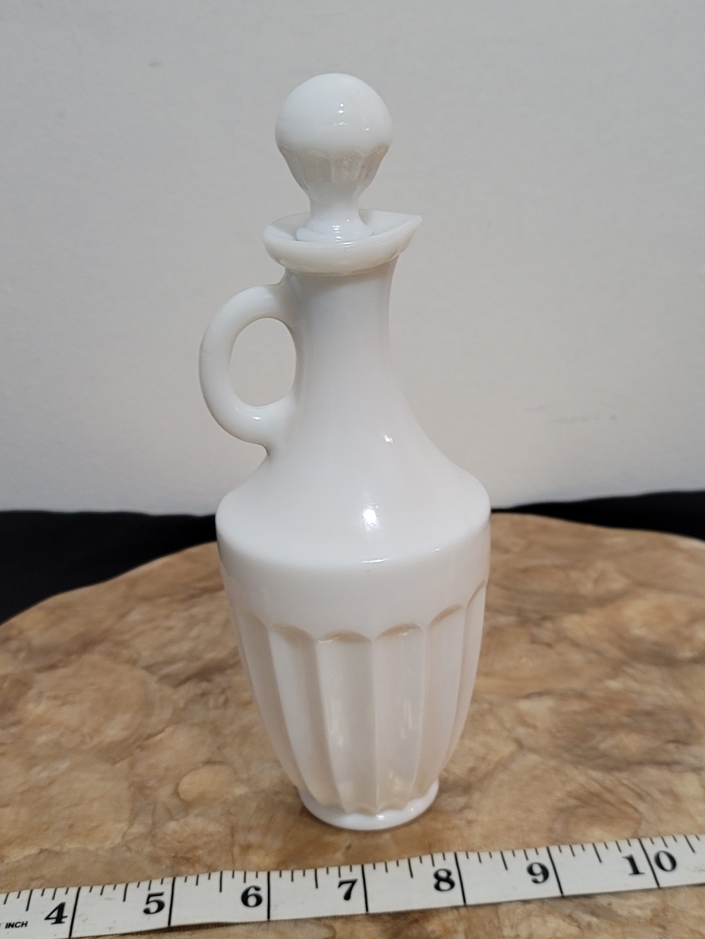 White Milk Glass Cruet Bottle with Stopper
